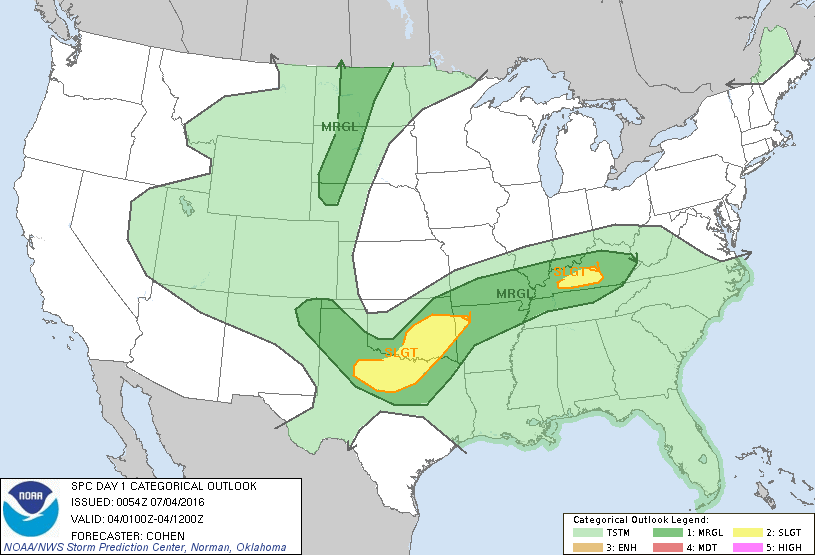 Storm Prediction Center Jul 4, 2016 UTC Evening Outlook