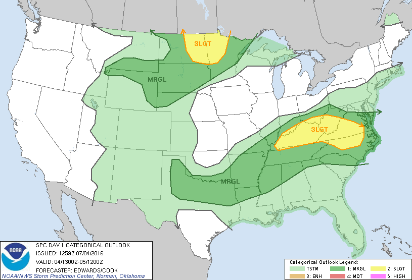 Storm Prediction Center Jul 4, 2016 Morning Outlook