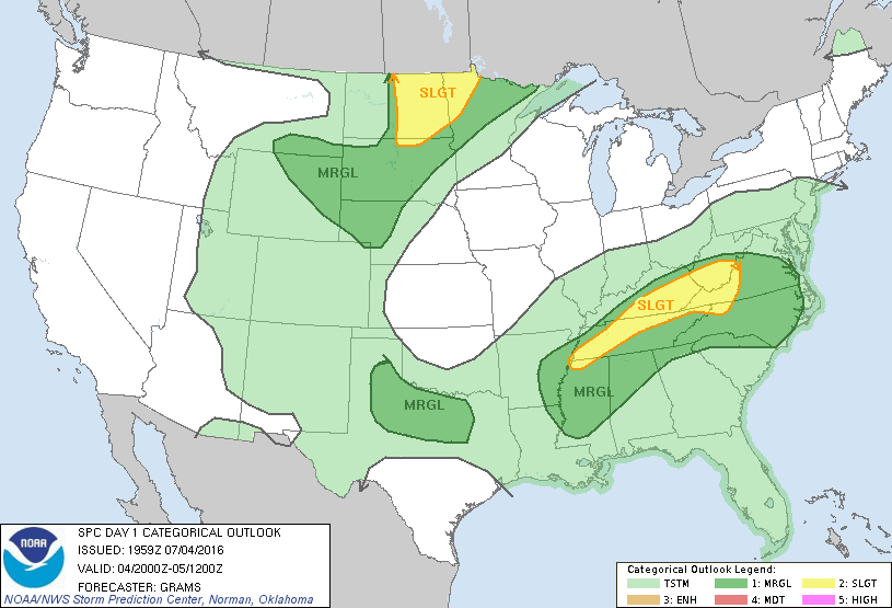 Storm Prediction Center Jul 4, 2016 Afternoon Outlook