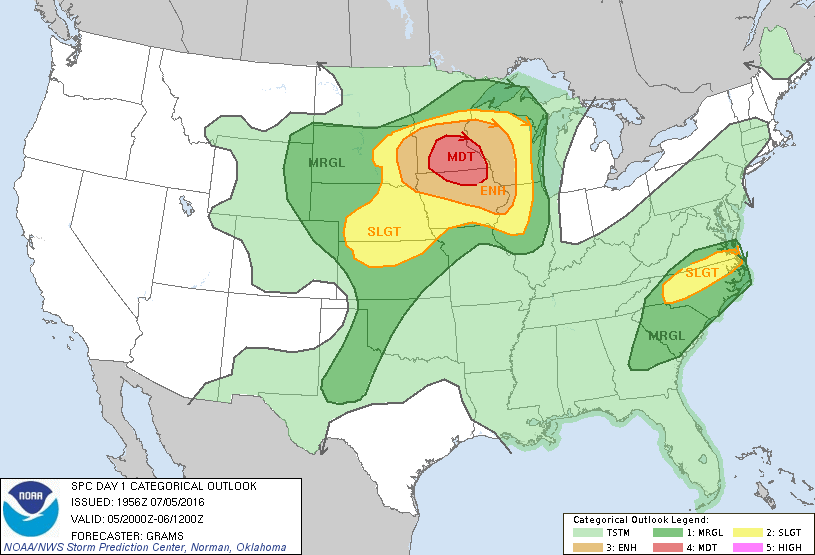 Storm Prediction Center Jul 5, 2016 Late Morning Outlook