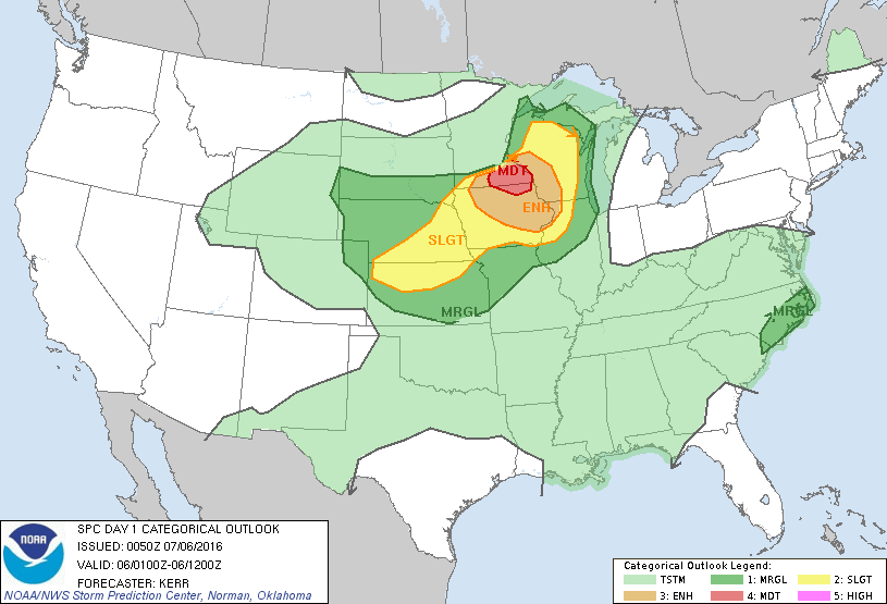 Storm Prediction Center Jul 6, 2016 UTC Evening Outlook