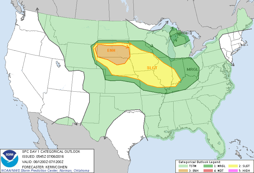 Storm Prediction Center Jul 6, 2016 Early Morning UTC Day 1 Convective Outlook
