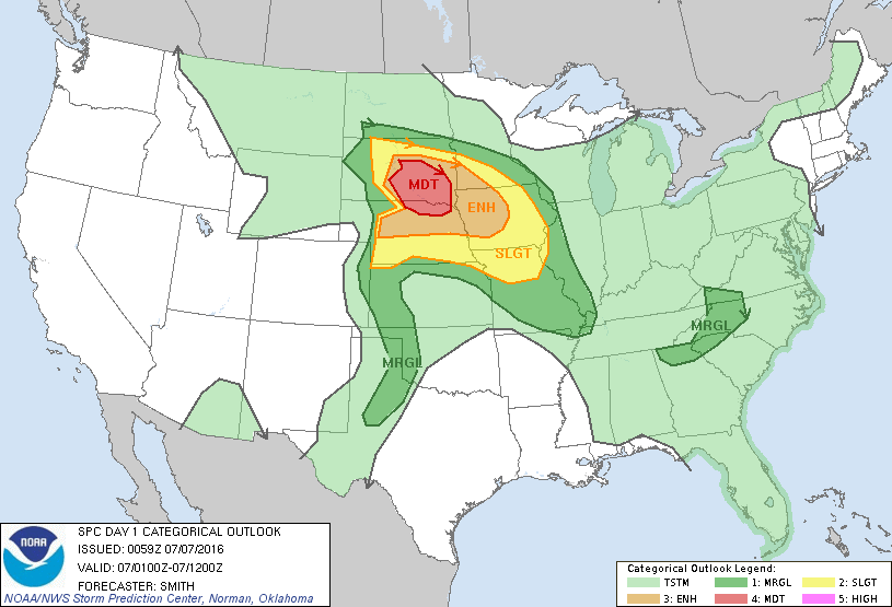 Storm Prediction Center Jul 7, 2016 UTC Evening Outlook