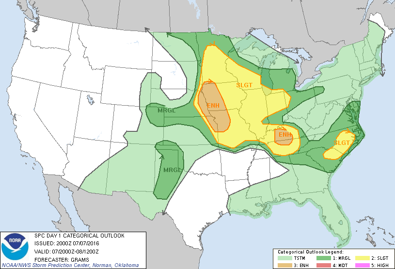 Storm Prediction Center Jul 7, 2016 Late Morning Outlook