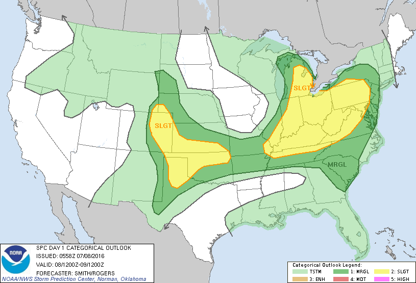 Storm Prediction Center Jul 8, 2016 Early Morning UTC Day 1 Convective Outlook