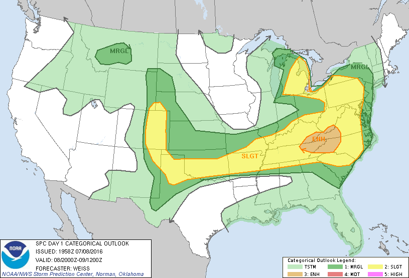 Storm Prediction Center Jul 8, 2016 Late Morning Outlook