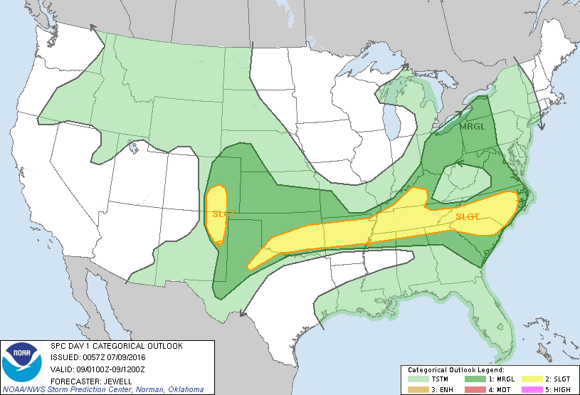 Storm Prediction Center Jul 9, 2016 UTC Evening Outlook