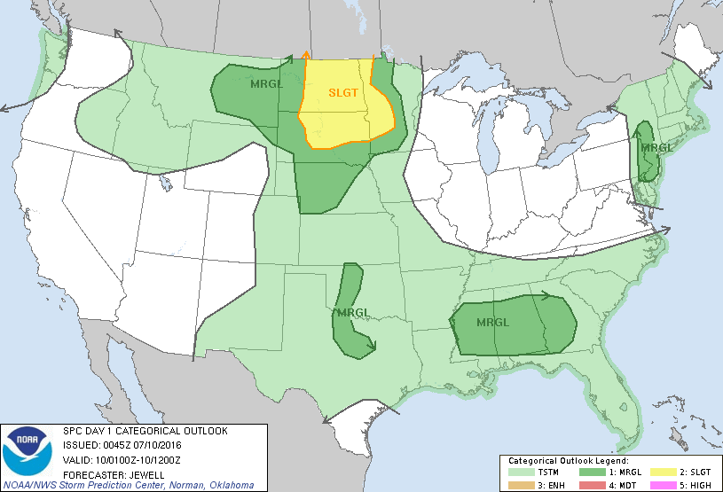 Storm Prediction Center Jul 10, 2016 UTC Evening Outlook