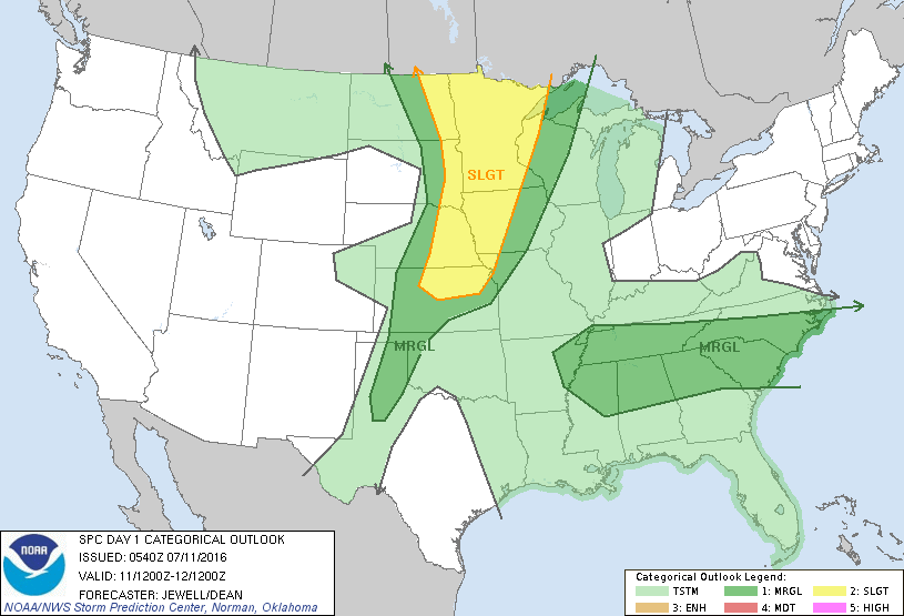 Storm Prediction Center Jul 11, 2016 Early Morning UTC Day 1 Convective Outlook