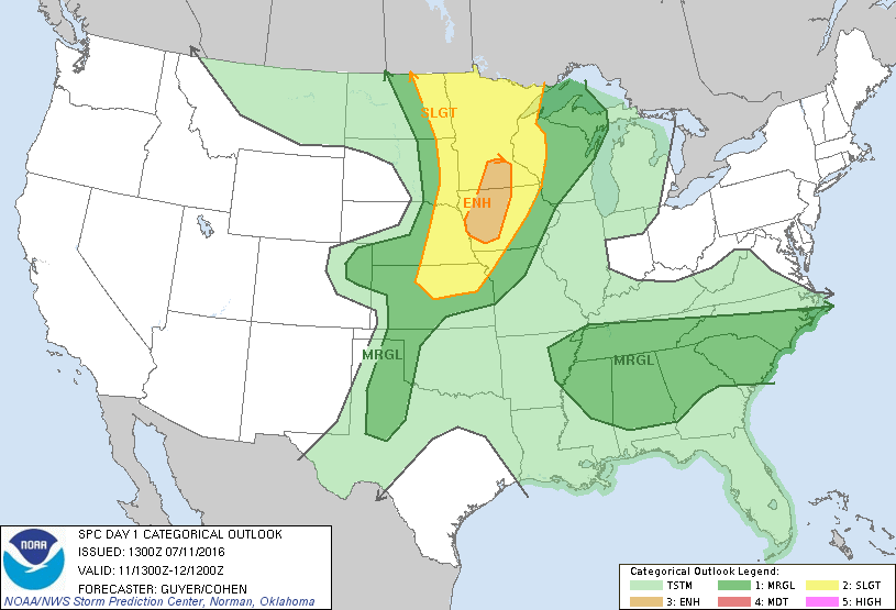 Storm Prediction Center Jul 11, 2016 Morning Outlook