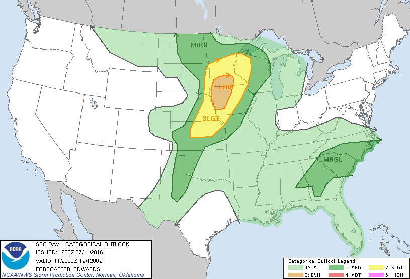 Storm Prediction Center Jul 11, 2016 Afternoon Outlook