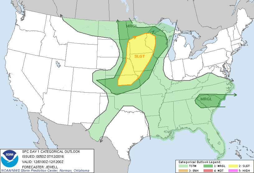 Storm Prediction Center Jul 12, 2016 UTC Evening Outlook