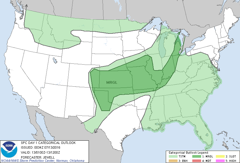 Storm Prediction Center Jul 13, 2016 UTC Evening Outlook