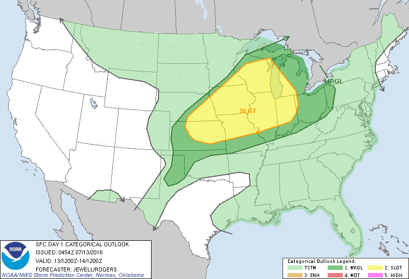 Storm Prediction Center Jul 13, 2016 Early Morning UTC Day 1 Convective Outlook