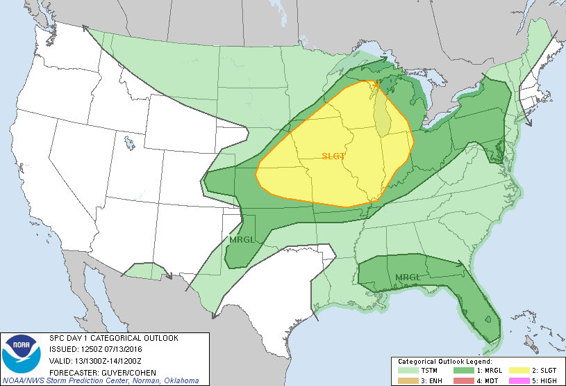 Storm Prediction Center Jul 13, 2016 Morning Outlook