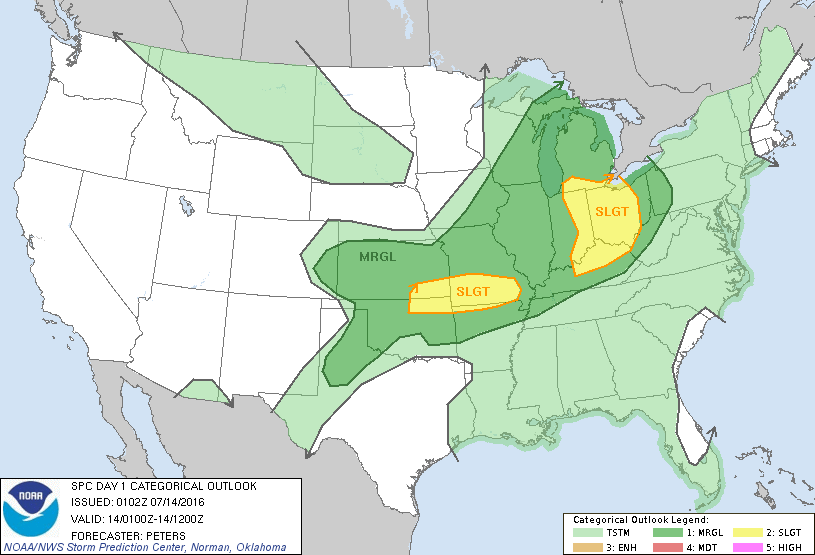 Storm Prediction Center Jul 14, 2016 UTC Evening Outlook