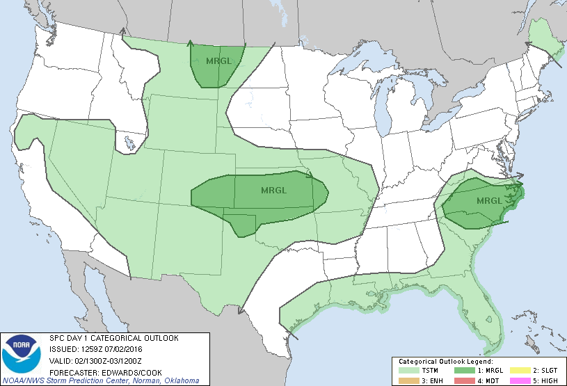 Storm Prediction Center Jul 2, 2016 Morning Outlook