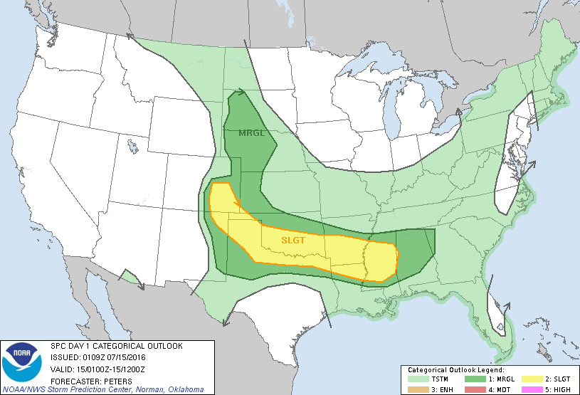 Storm Prediction Center Jul 15, 2016 UTC Evening Outlook