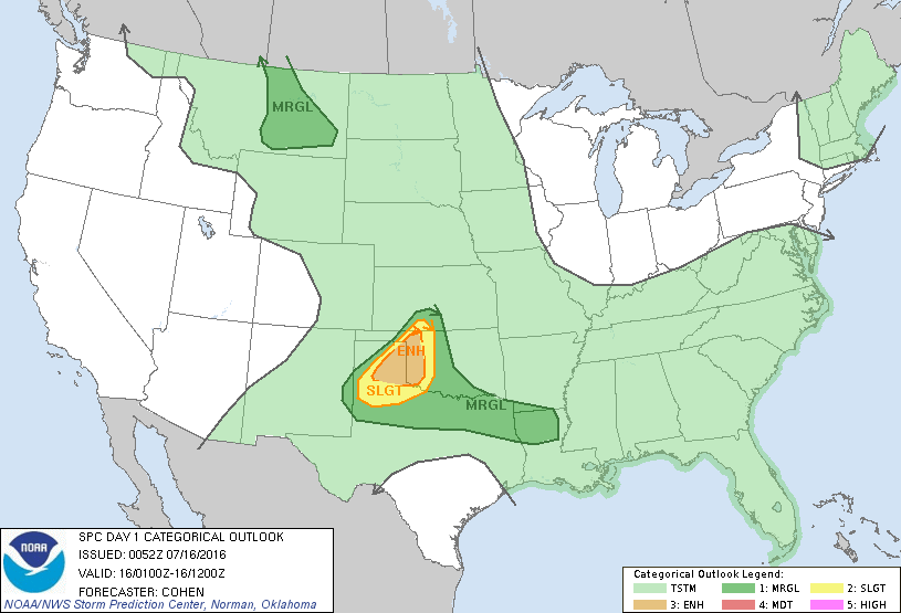 Storm Prediction Center Jul 16, 2016 UTC Evening Outlook