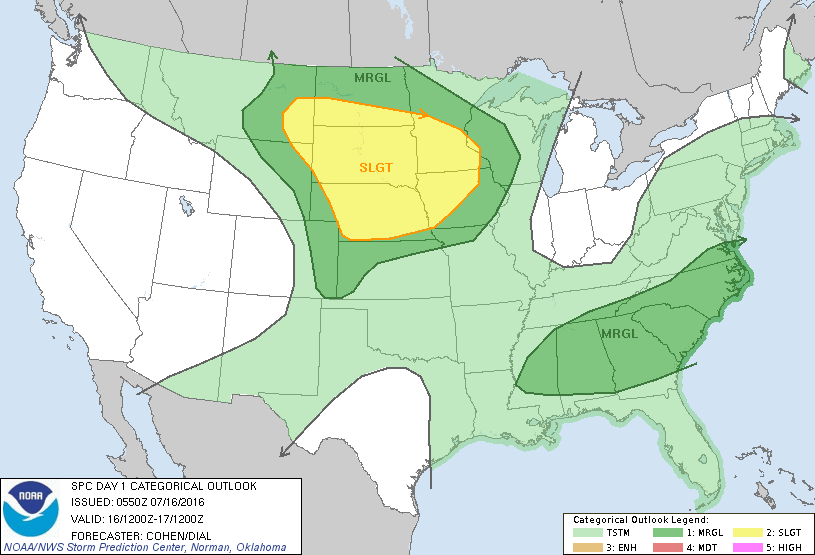 Storm Prediction Center Jul 16, 2016 Early Morning UTC Day 1 Convective Outlook