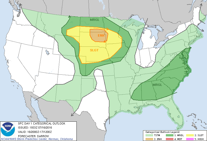 Storm Prediction Center Jul 16, 2016 Late Morning Outlook