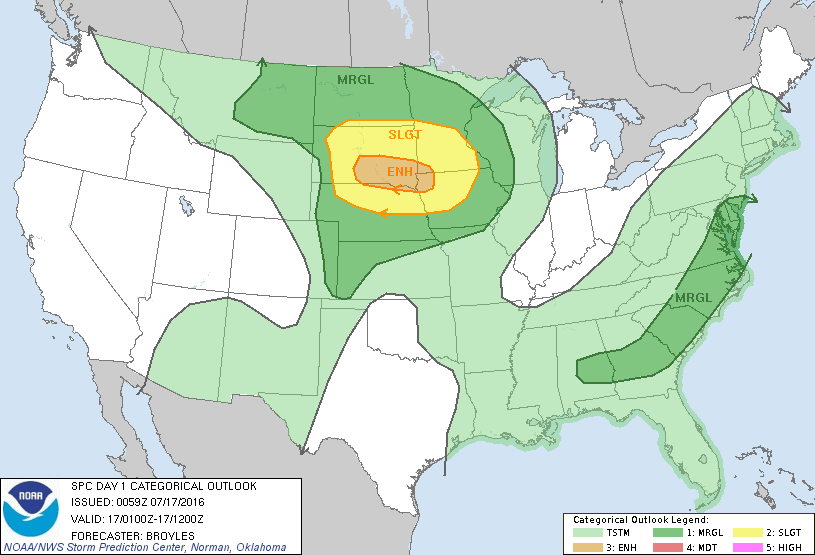 Storm Prediction Center Jul 17, 2016 UTC Evening Outlook