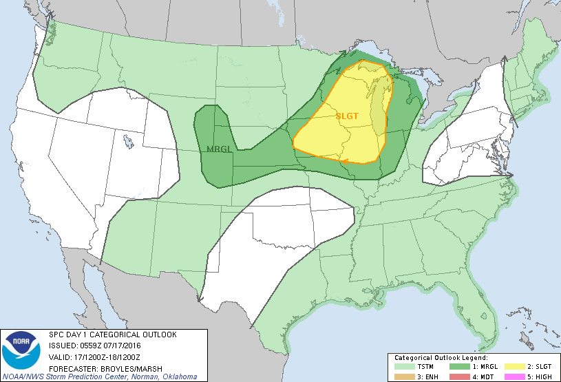 Storm Prediction Center Jul 17, 2016 Early Morning UTC Day 1 Convective Outlook