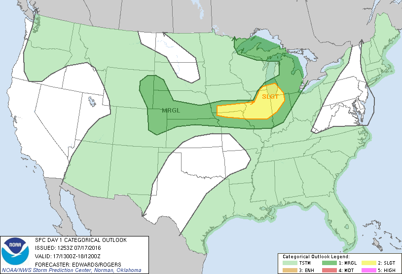 Storm Prediction Center Jul 17, 2016 Morning Outlook