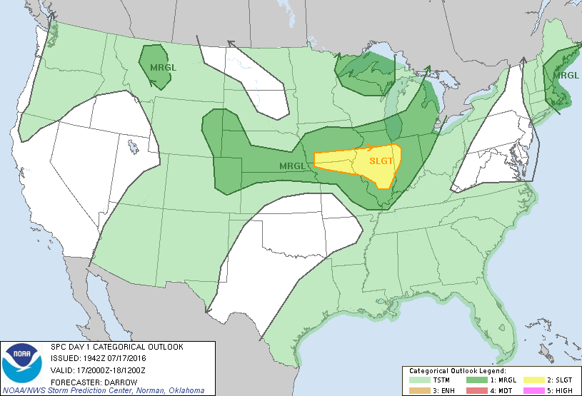 Storm Prediction Center Jul 17, 2016 Afternoon Outlook