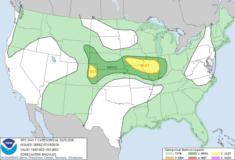 Storm Prediction Center Jul 18, 2016 UTC Evening Outlook