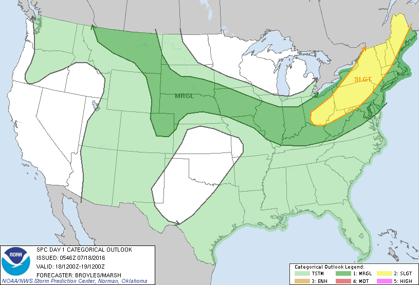 Storm Prediction Center Jul 18, 2016 Early Morning UTC Day 1 Convective Outlook