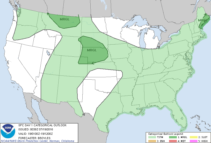 Storm Prediction Center Jul 19, 2016 UTC Evening Outlook