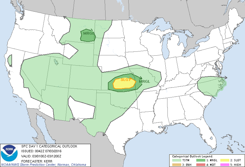 Storm Prediction Center Jul 3, 2016 UTC Evening Outlook