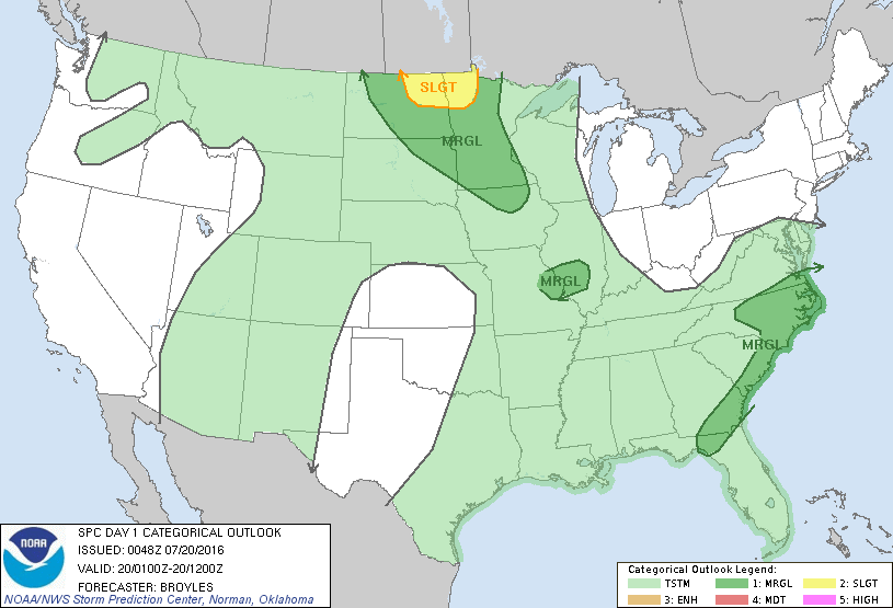 Storm Prediction Center Jul 20, 2016 UTC Evening Outlook