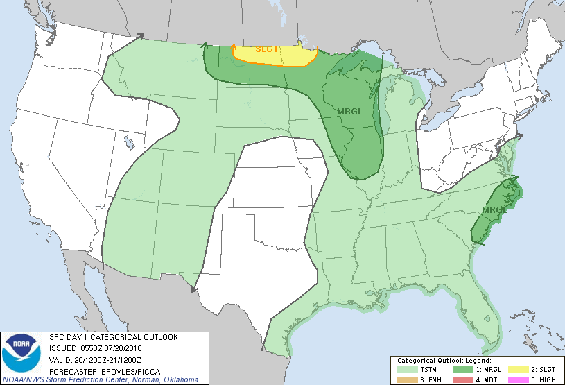 Storm Prediction Center Jul 20, 2016 Early Morning UTC Day 1 Convective Outlook