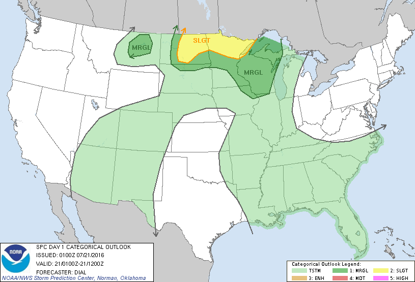 Storm Prediction Center Jul 21, 2016 UTC Evening Outlook