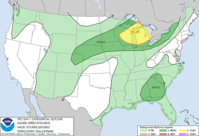 Storm Prediction Center Jul 21, 2016 Early Morning UTC Day 1 Convective Outlook