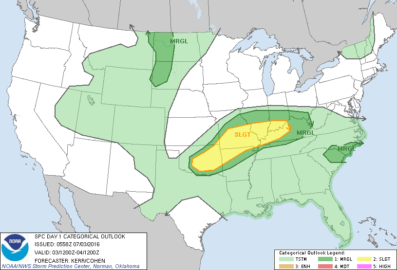 Storm Prediction Center Jul 3, 2016 Early Morning UTC Day 1 Convective Outlook