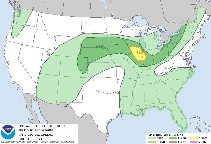 Storm Prediction Center Jul 22, 2016 UTC Evening Outlook