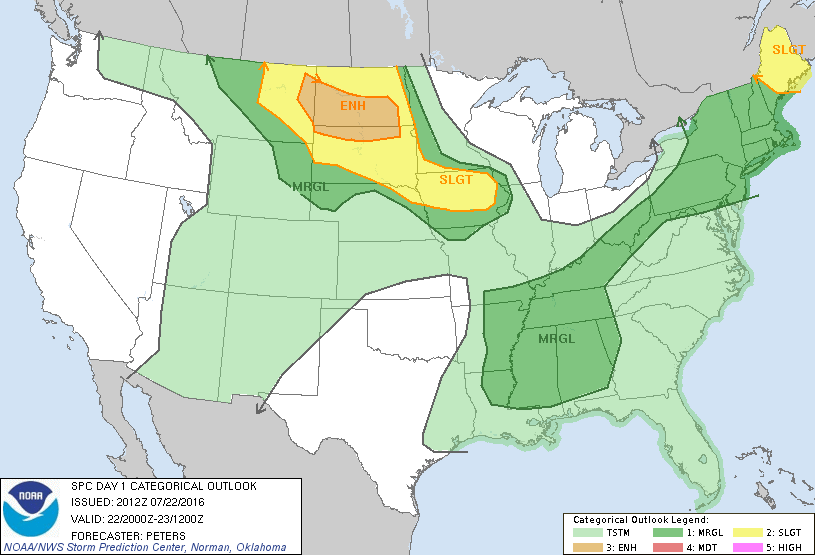 Storm Prediction Center Jul 22, 2016 Late Morning Outlook