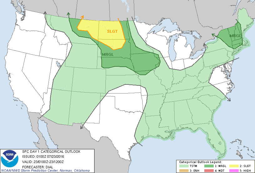 Storm Prediction Center Jul 23, 2016 UTC Evening Outlook