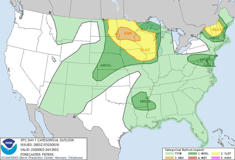 Storm Prediction Center Jul 23, 2016 Afternoon Outlook