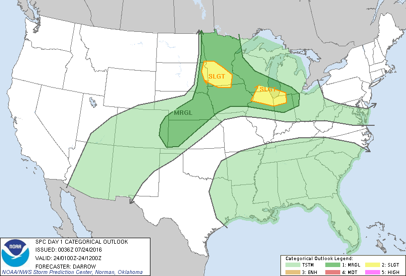 Storm Prediction Center Jul 24, 2016 UTC Evening Outlook