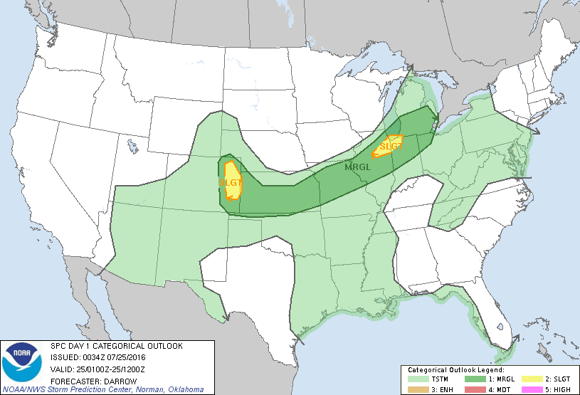 Storm Prediction Center Jul 25, 2016 UTC Evening Outlook