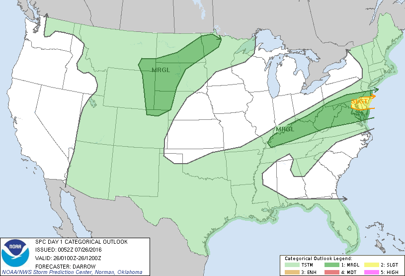 Storm Prediction Center Jul 26, 2016 UTC Evening Outlook